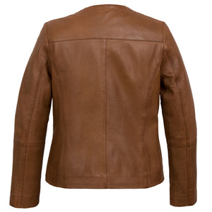 Grace Women's Cognac Leather Jacket - rear view