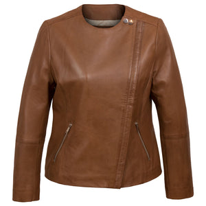 Grace Women's Cognac Leather Jacket - front view
