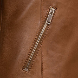 Grace Women's Cognac Leather Jacket - zip pocket