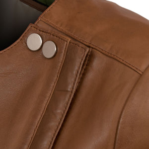 Grace Women's Cognac Leather Jacket - collar studs