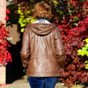 Heidi: Women's Sage Hooded Leather Jacket