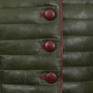 Buttons - Jasmine: Women's Olive Green Funnel Leather Gilet by Hidepark
