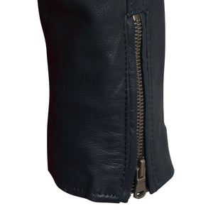 LAdies viki navy leather jacket zip cuff detail