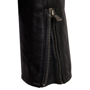 Ladies Black leather black biker jacket zip cuff detail