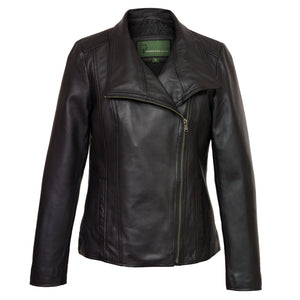Ladies Black leather jacket Cayla Front