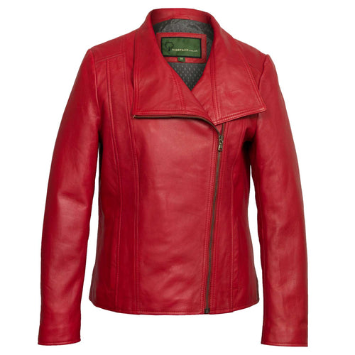 Women's Red Leather Biker Jacket: Cayla