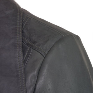 Ladies Cayla grey leather biker jacket shoulder detail