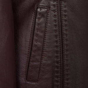 Ladies Maggie Burgundy leather jacket pocket detail