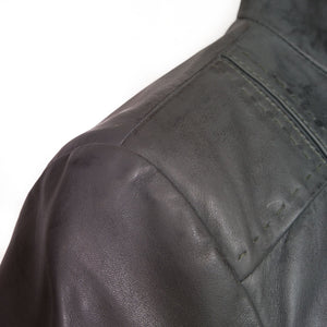 Ladies May grey leather jacket shoulder stitch detail