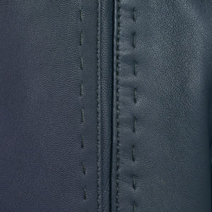 Ladies Navy leather jacket Maggie stitch detail