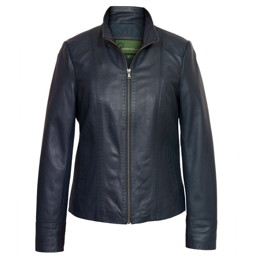 Women's Navy Leather Jacket: May
