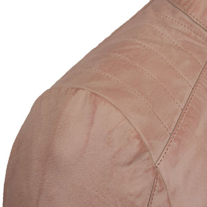 Ladies Pink leather jacket shoulder detail Trudy