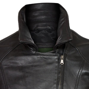 ladies black leather biker jacket viki collar detail
