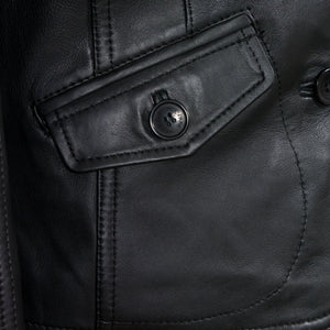 Ladies black leather blazer Jess pocket detail