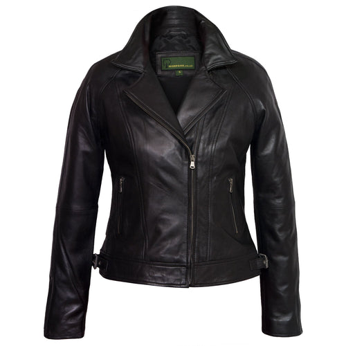 ladies black leather jacket viki