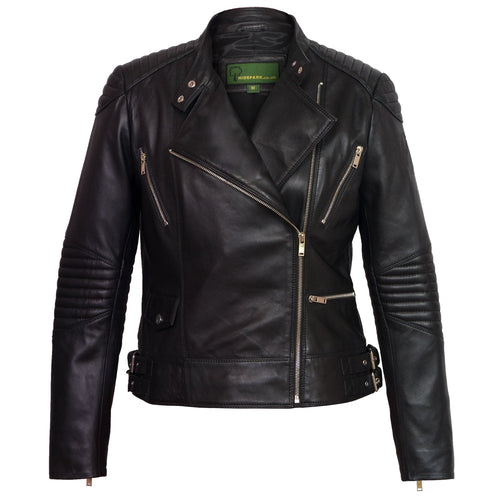 Ladies black leather jacket Wendy open