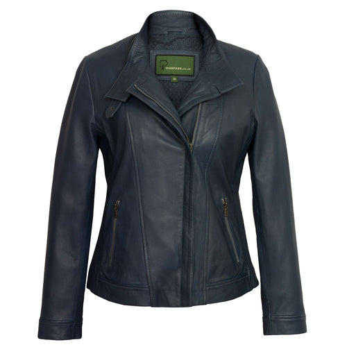 Women's Blue Leather Jacket: Elsie