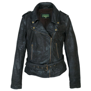 Ladies leather biker jacket Black Zoe