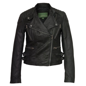 ladies leather black biker jacket lisa