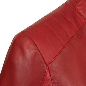Ladies leather jacket Red shoulder detail Trudy
