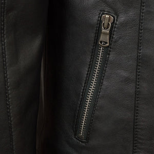 Ladies leather jacket black Trudy zip pocket detail