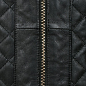 Ladies leather jacket black zip detail black
