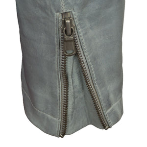 Ladies leather jacket light blue zip cuff detail Trudy