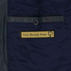 Ladies leather jacket navy inside pocket detail Trudy
