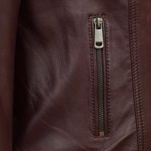 Ladies leather jacket pocket detail burgundy Bonnie