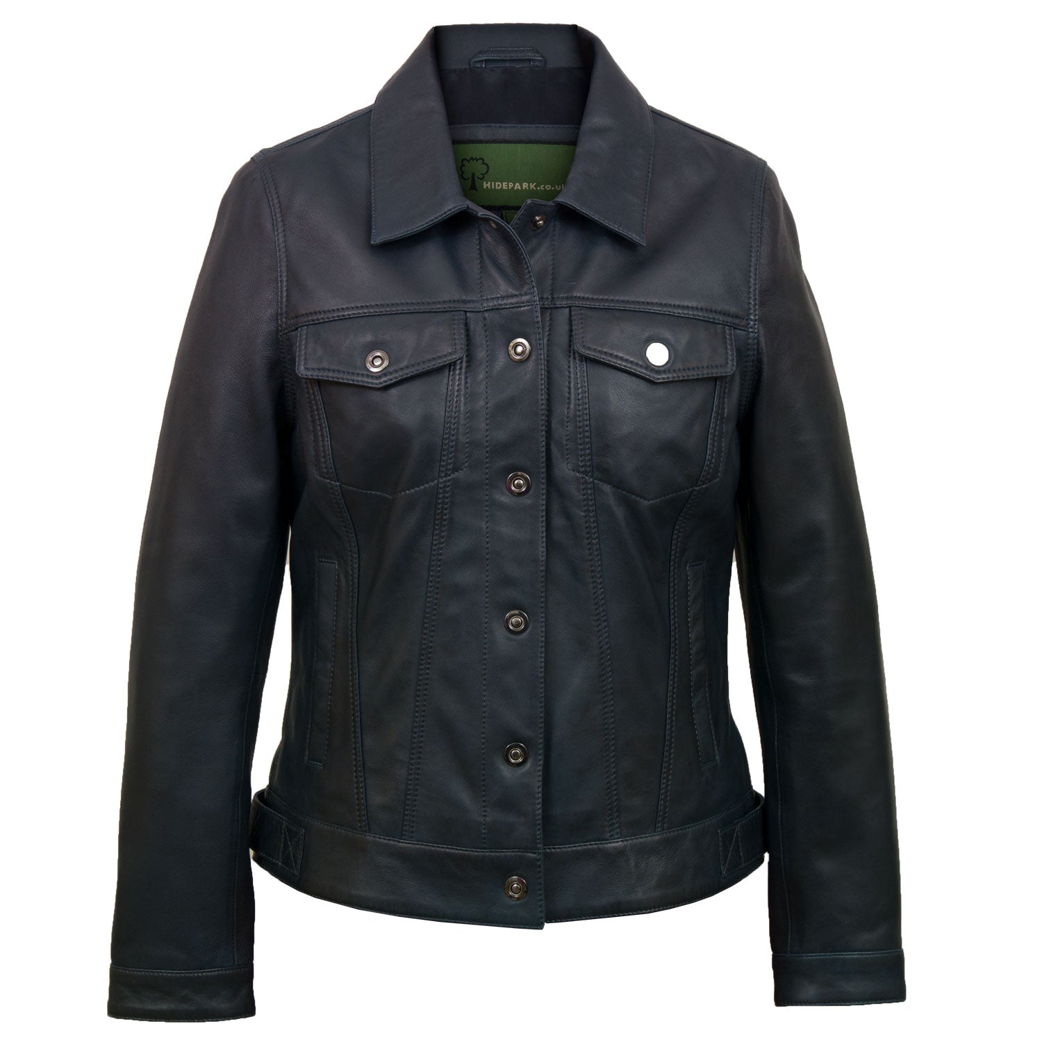 Tilly: Women's Navy Denim Style Leather Jacket