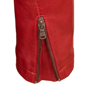 Ladies red leather jacket zip cuff detail Trudy