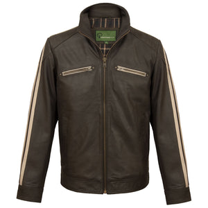Mens brown leather biker jacket Lewis