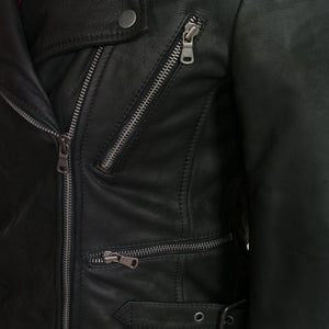 lisa black leather biker jacket zip detail