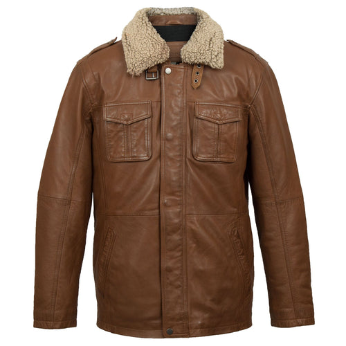 Max: Men's Cognac Leather Coat