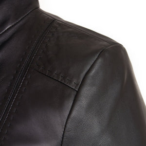 May black leather jacket shoulder detail