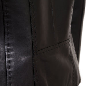 May womens black leather jacket stitch detailing