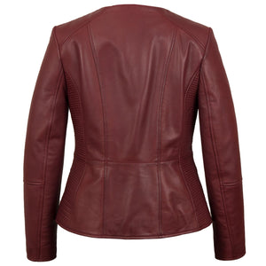 Meghan: Collarless Leather Jacket Berry