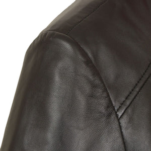 Meghan: Collarless Leather Jacket Black