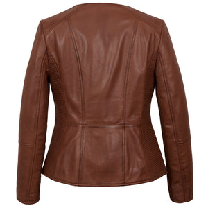 Meghan: Collarless Leather Jacket Brown