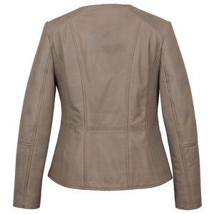 Meghan: Collarless Leather Jacket Light Grey