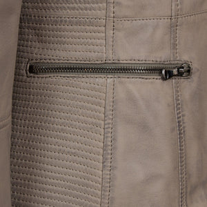 Meghan: Collarless Leather Jacket Light Grey