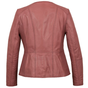 Meghan: Collarless Leather Jacket Pink
