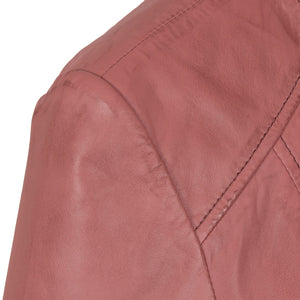 Meghan: Collarless Leather Jacket Pink