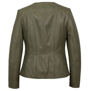 Meghan: Collarless Leather Jacket Sage