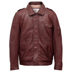 Archer: Men's Burgundy Collared Leather Jacket