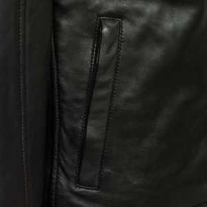 mens black budd leather jacket pocket detail
