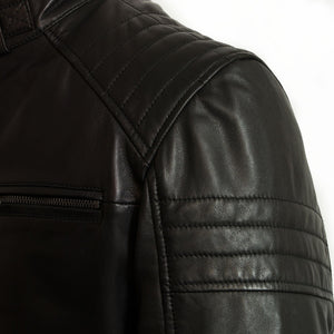 mens black budd leather jacket shoulder detail