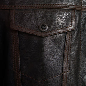 Mens Elvis leather jacket black antique pocket detail