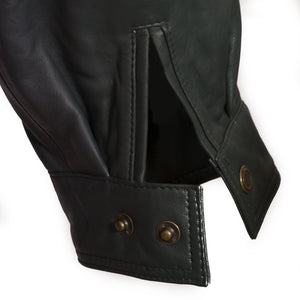 Mens Grey leather blouson jacket stud fasten cuff detail