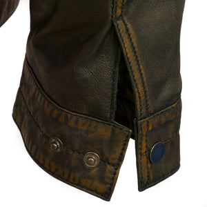 Mens Jenson black antique leather jacket cuff fasten detail